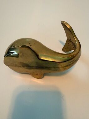 Brass Whale Figurine Decorative Accent - Gold Tone